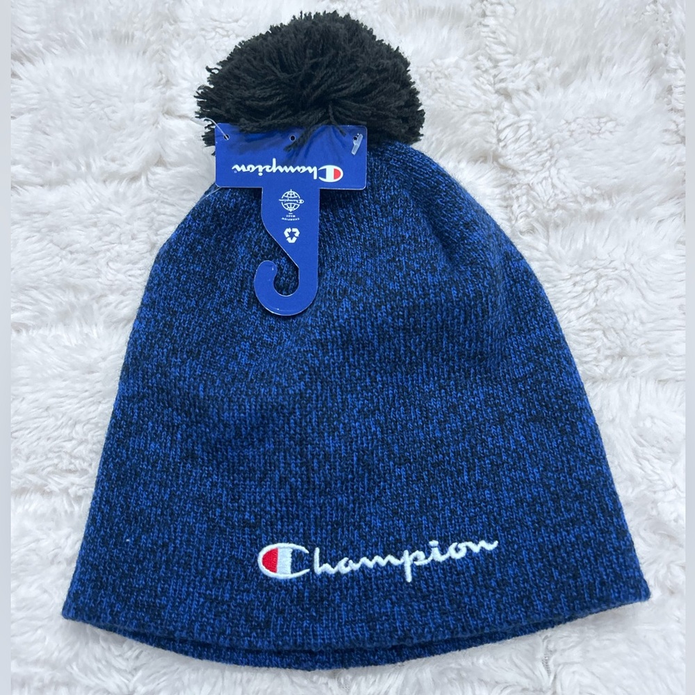Champion Kids Blue Beanie with Pom 100% Acrylic